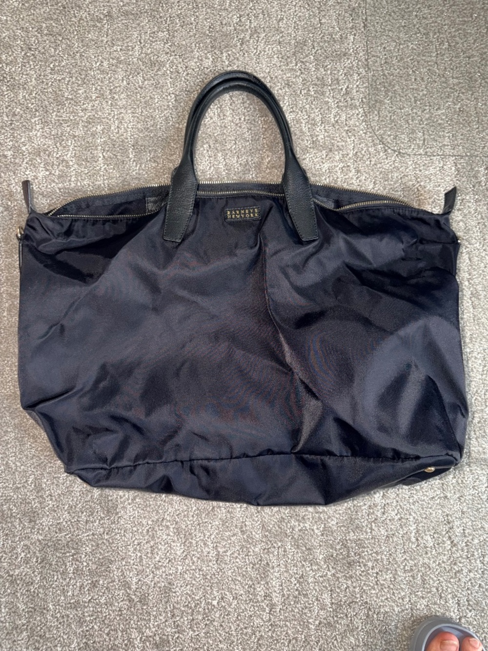 Barneys New York Black Nylon Zip-Top Tote / Weekender